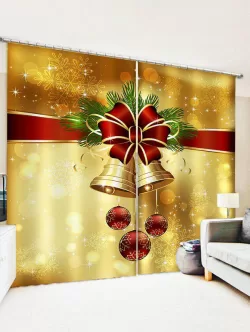 2 Panels Christmas Balls Bells Bowknot Pattern Window Curtains