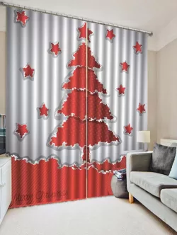 2pcs Christmas Tree Star Printed Window Curtains