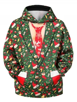 3d Christmas Suit Allover Print Drop Shoulder Pullover Hoodie