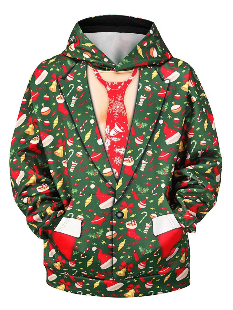 3d Christmas Suit Allover Print Drop Shoulder Pullover Hoodie