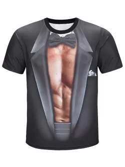 3d Faux Muscle Suit Print Short Sleeve T-shirt