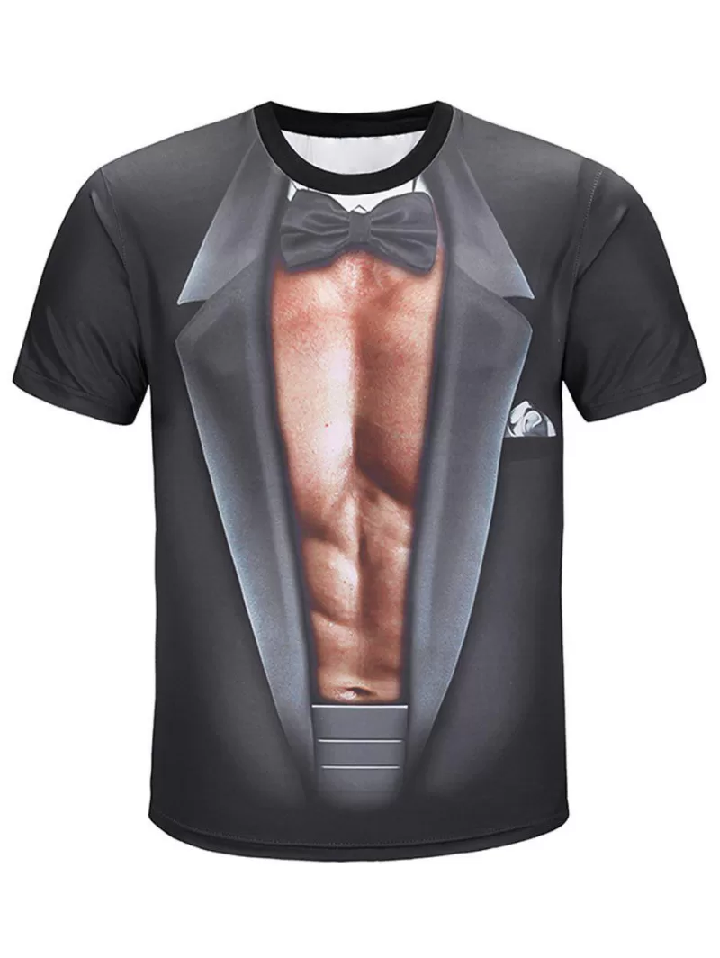 3d Faux Muscle Suit Print Short Sleeve T-shirt