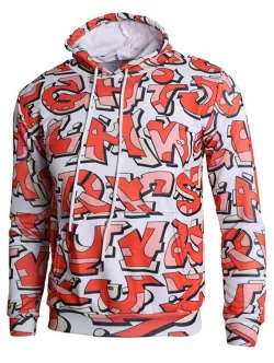 3d Letter Print Kangaroo Pocket Hoodie