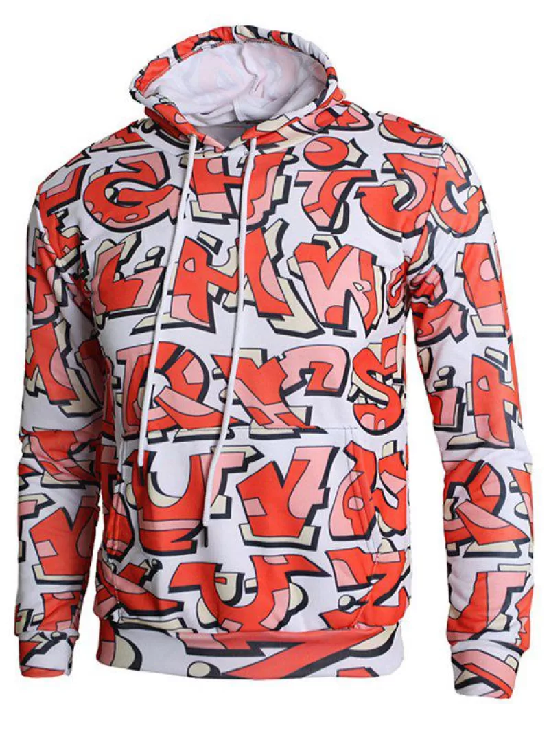 3d Letter Print Kangaroo Pocket Hoodie