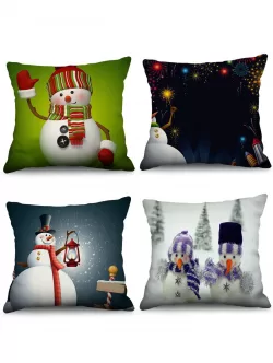 4pcs Christmas Snowman Printed Pillowcases