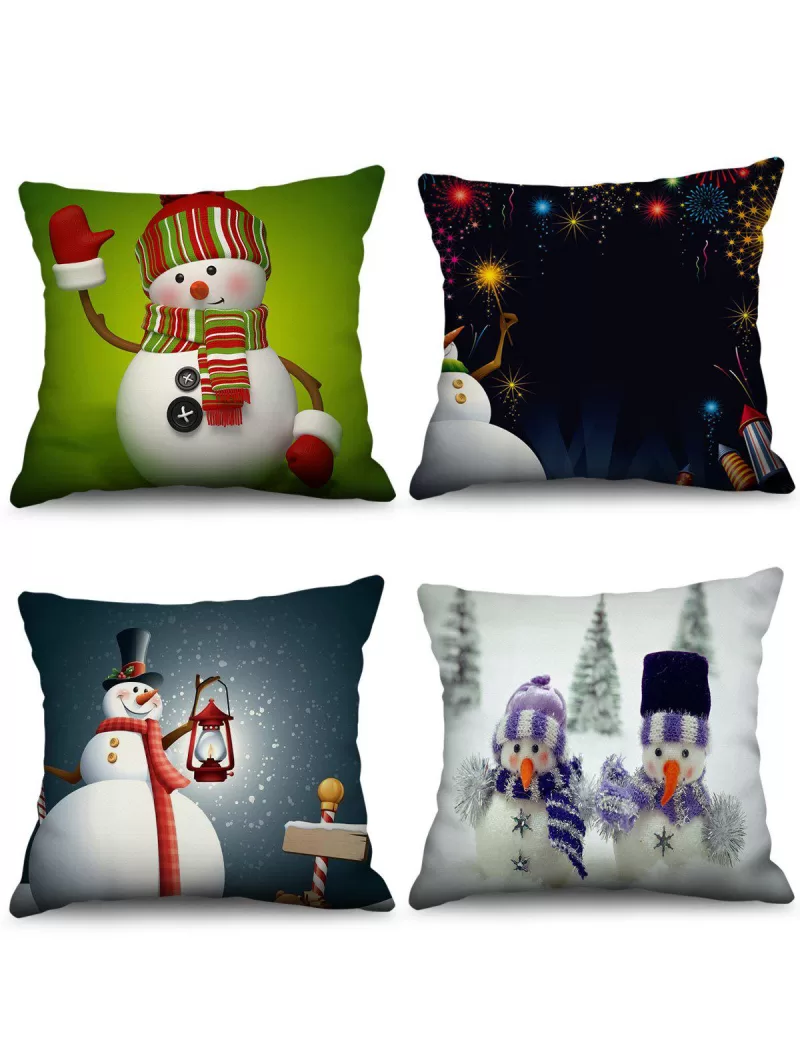 4pcs Christmas Snowman Printed Pillowcases