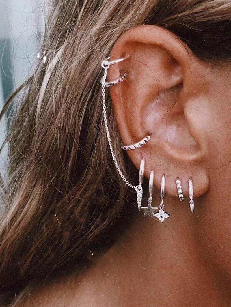 8pcs Star Rhinestone Mini Earrings Set