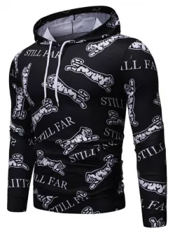 Animal Letter Print Casual Hoodie