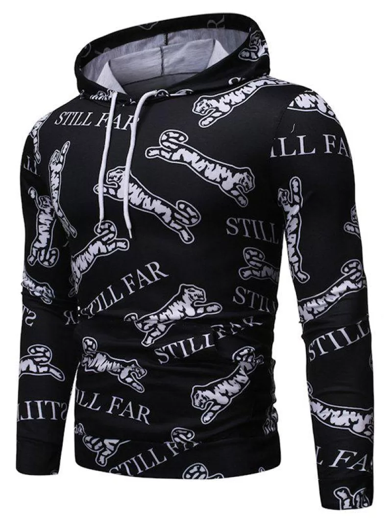 Animal Letter Print Casual Hoodie