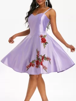 Applique Flower Party A Line Dress