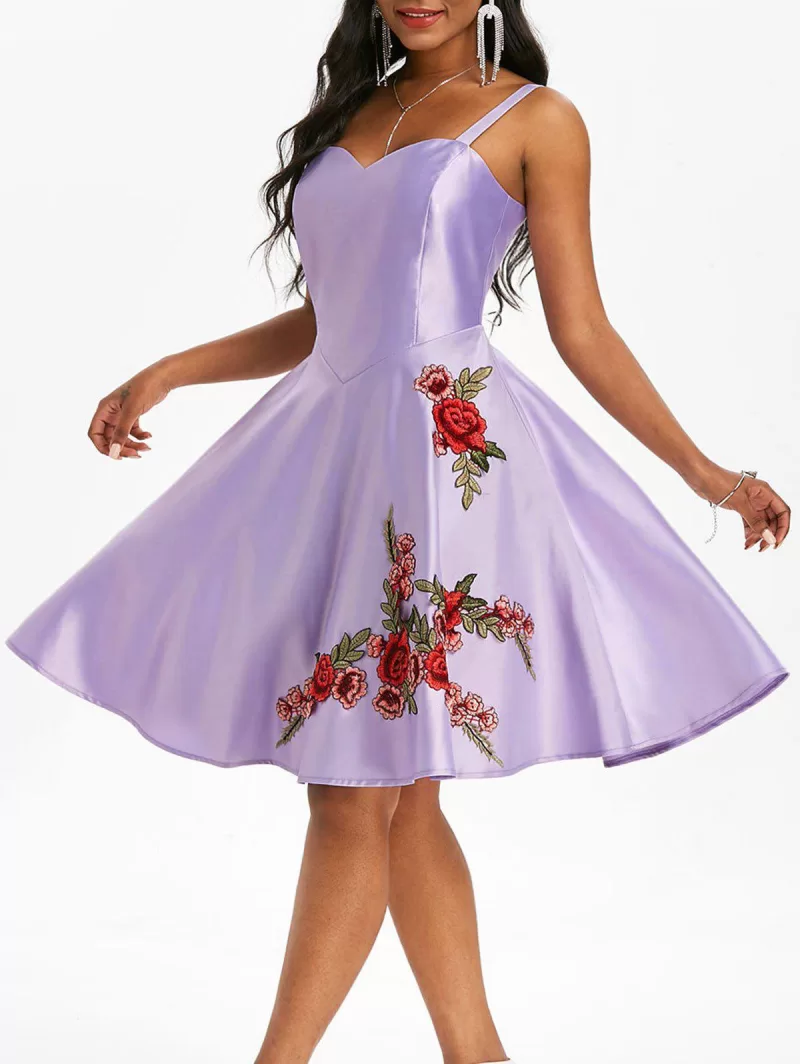Applique Flower Party A Line Dress