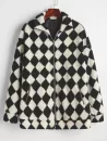Argyle Drop Shoulder Zip Pocket Teddy Coat
