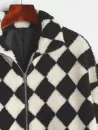 Argyle Drop Shoulder Zip Pocket Teddy Coat