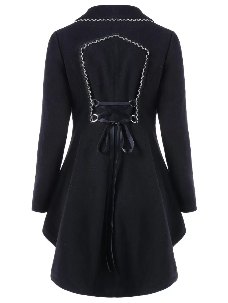 Asymmetric Longline Coat With Lace Up