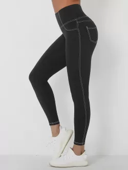 Back Pocket Design Topstitching Skinny Sports Leggings