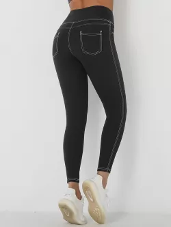 Back Pocket Design Topstitching Skinny Sports Leggings