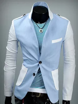 Back Vent Epaulet Design Patch Pocket Two Tone Blazer