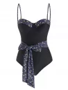 Bird Speckled Moulded Belted Backless One-piece Swimsuit