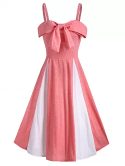 Bowknot Contrast Color Cami Mid Calf Dress