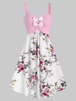 Bowknot Ruched Floral Midi Dress
