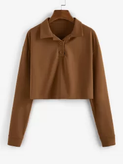 Button Front Solid Drop Shoulder Sweatshirt