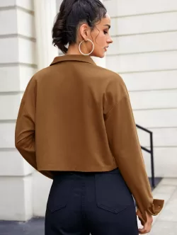 Button Front Solid Drop Shoulder Sweatshirt