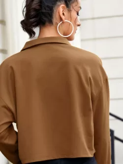 Button Front Solid Drop Shoulder Sweatshirt