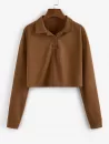 Button Front Solid Drop Shoulder Sweatshirt