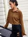 Button Front Solid Drop Shoulder Sweatshirt
