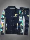 Button Up Camouflage Sleeve Jacket And Sweatpants Twinset