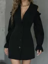 Button Up Cold Shoulder Plunging Mini Blazer Dress