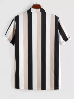 Button Up Contrasting Stripe Short Sleeve Shirt