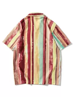 Button Up Lapel Painting Striped Shirt