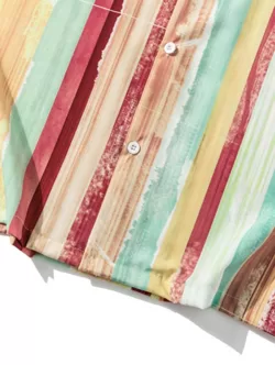 Button Up Lapel Painting Striped Shirt
