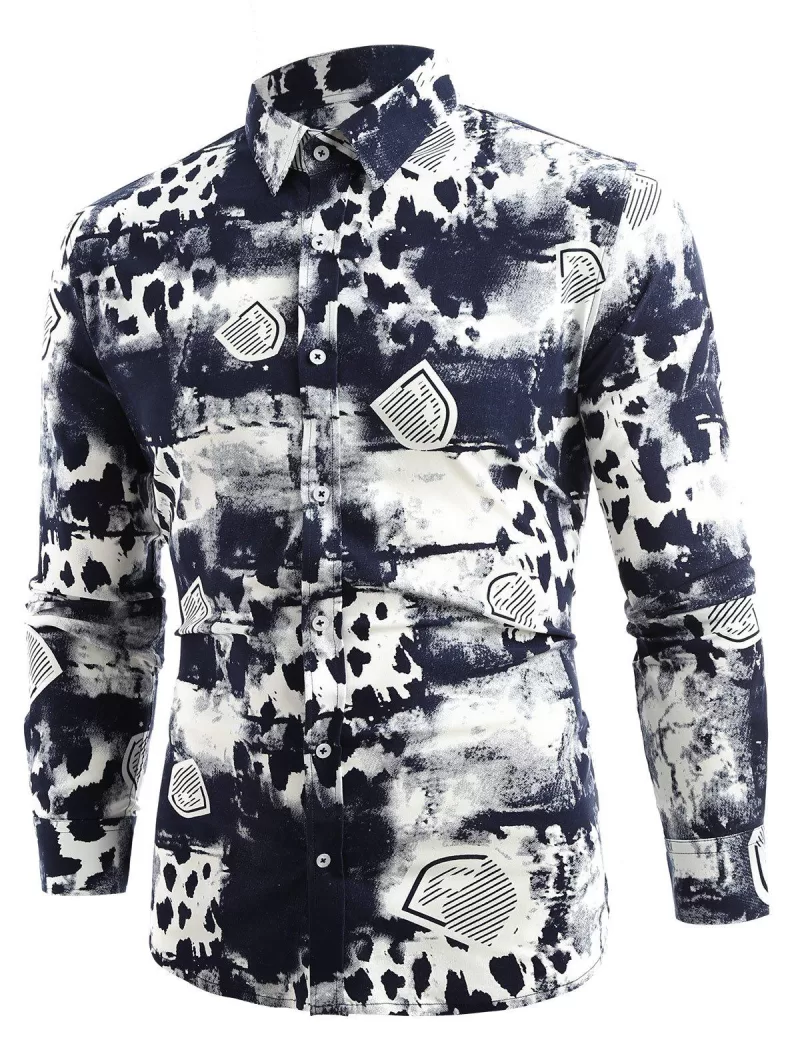 Button Up Splash-ink Shield Printing Shirt