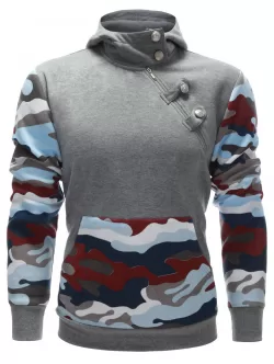 Buttoned Side Zip Up Camo Insert Hoodie