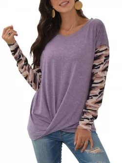 Camo Panel Drop Shoulder Twisted T-shirt