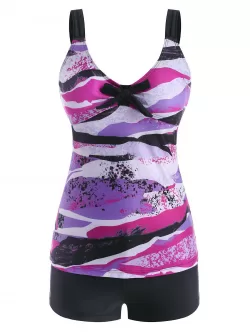 Camo Printed Stripes Bowknot Tankini Swimwear
