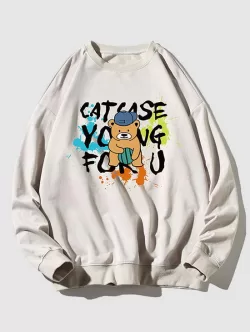 Cartoon Bear Letter Graphic Sweatshirt