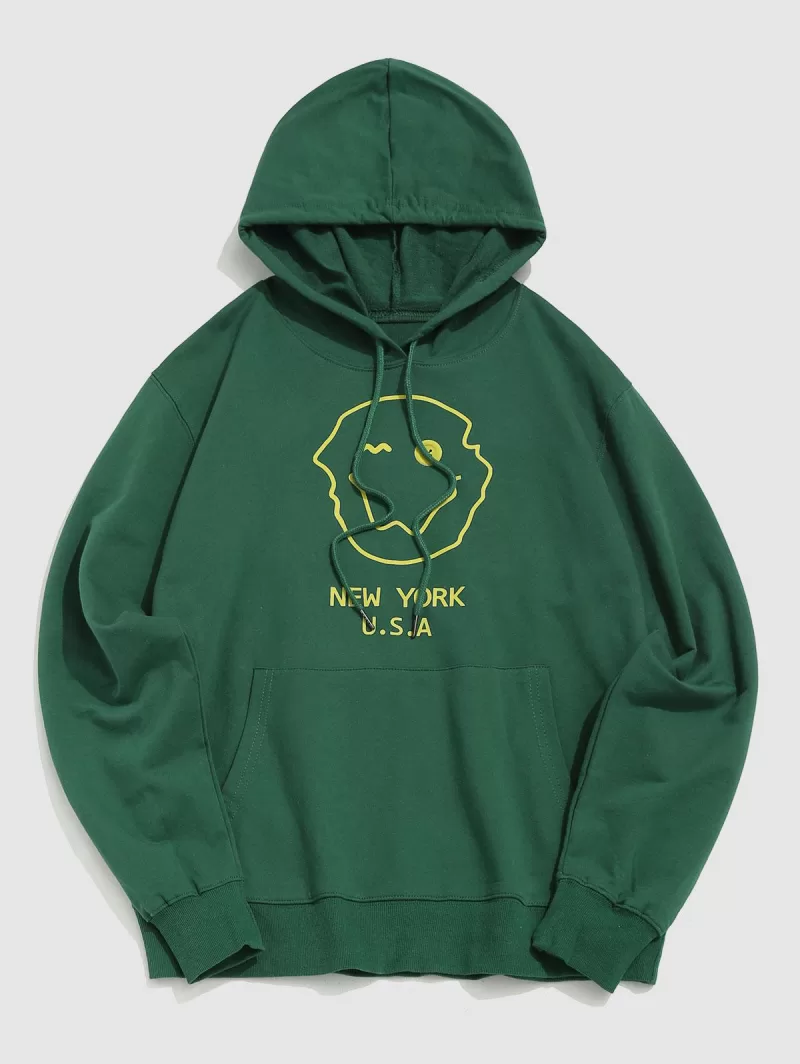 Cartoon Face Letters Print Graphic Hoodie