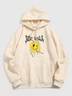 Cartoon Face Print Graphic Fleece Hoodie