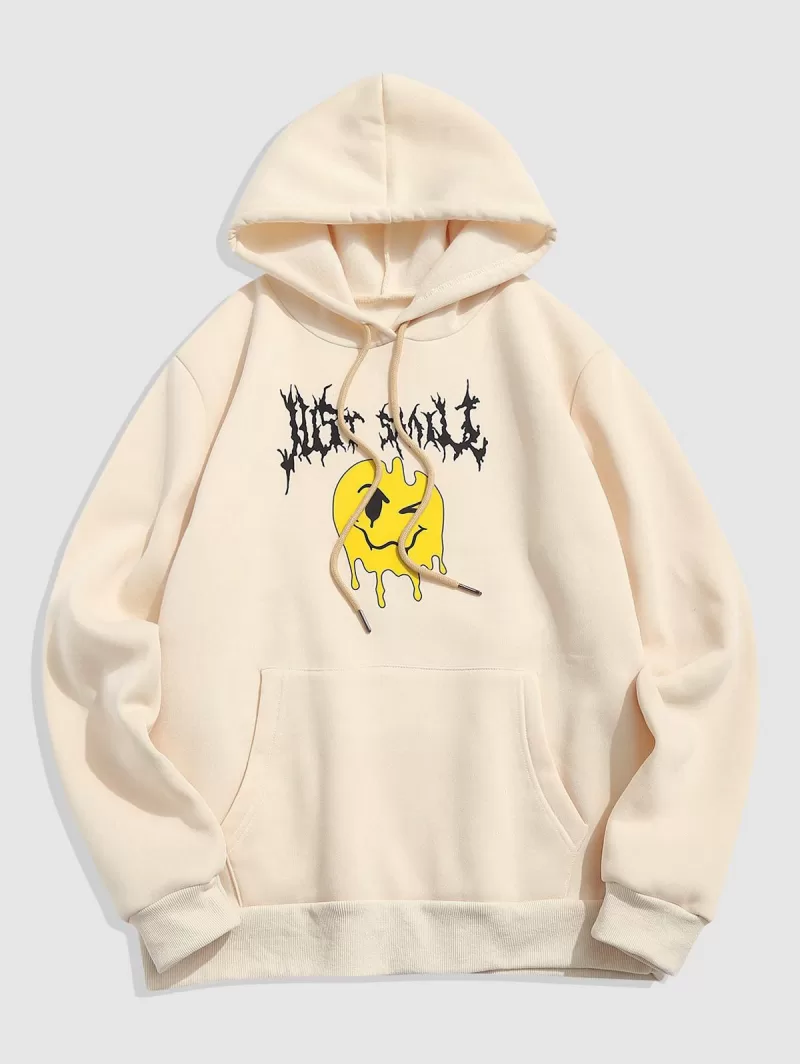 Cartoon Face Print Graphic Fleece Hoodie