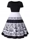 Cartoon Figure Printed Short Sleeve A-line Rockabilly Style Dress