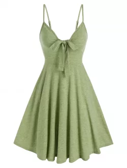 Casual Front Bowknot Flare Slip Dress