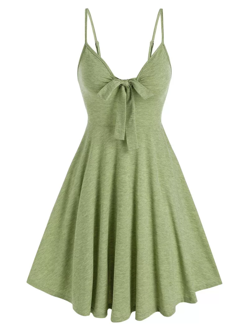 Casual Front Bowknot Flare Slip Dress