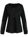 Casual Lace Splicing Scoop Neck Long Sleeve T-shirt For Women