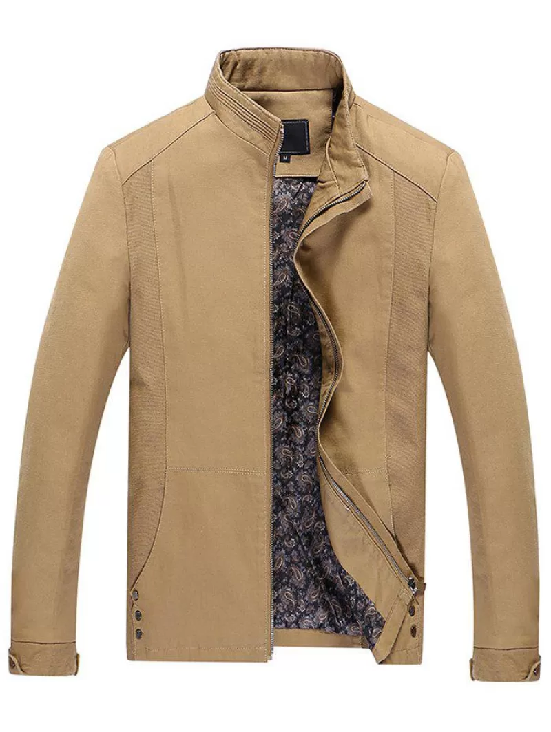 Casual Solid Pouch Pocket Zipper Up Jacket