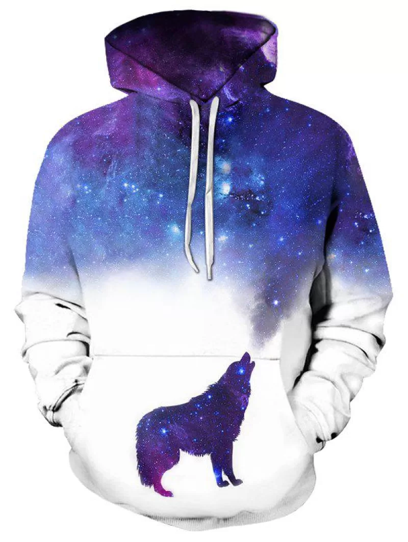 Casual Wolf Starry Pattern Front Pocket Hoodie