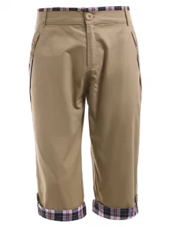 Checked Crimping Zipper Fly Chino Capri Pants
