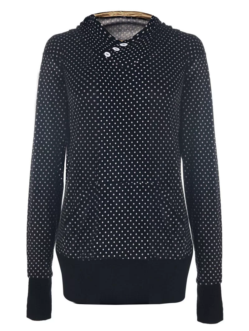 Chic Hooded Long Sleeve Pocket Design Polka Dot Women's Hoodie